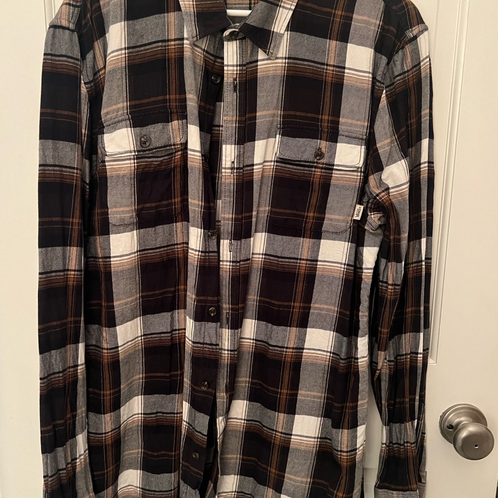 Vans Men's Casual Plaid Shirt - Black, White, and Brown